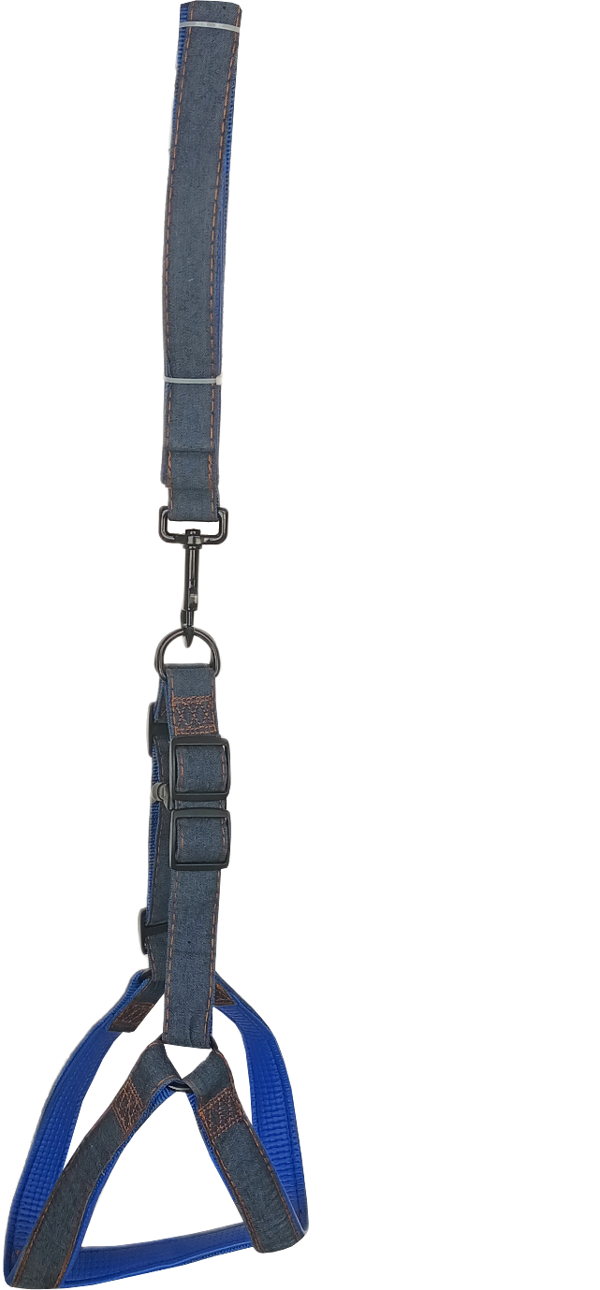 Köpek Göğüs Tasma Seti Dokuma 3.5 cm*70-90 cm Mavi Kot - Image 1