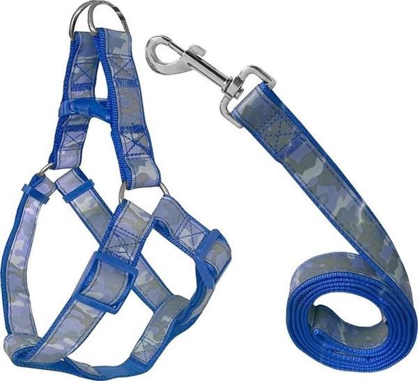 Köpek Göğüs Tasma Seti Reflektörlü Kamuflaj Desenli 120 cm-40 cm-56 cm Mavi - Image 1