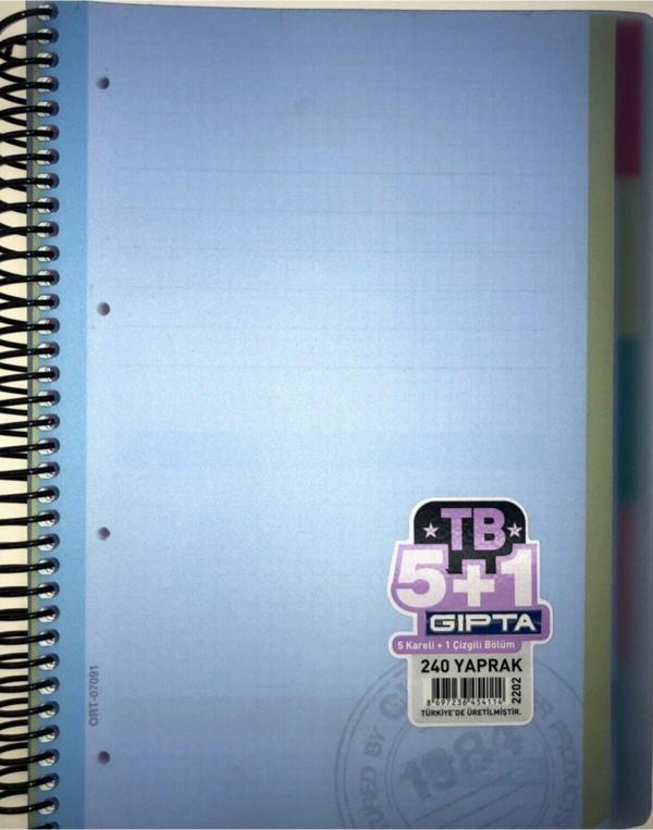 Gıpta Tb Spiralli Speratörlü Pp Kapak A4 240 Yaprak 5+1 Defter - Image 1
