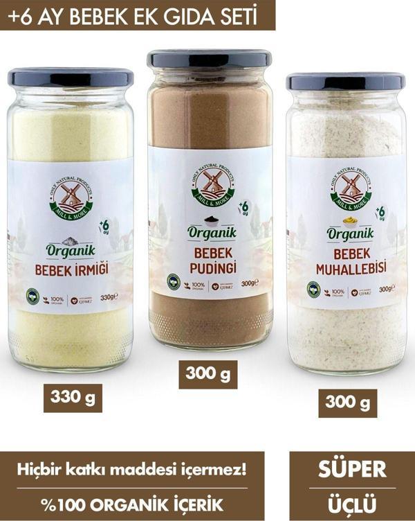 Mill More Süper Set - Organik Bebek İrmiği 330g Organik Bebek Pudingi 300g Organik Bebek Muhallebisi 300g - Image 1