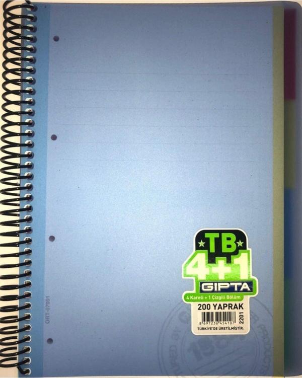 Gıpta Tb Spiralli Speratörlü Pp Kapak A4 200 Yaprak 4+1 Defter - Image 1