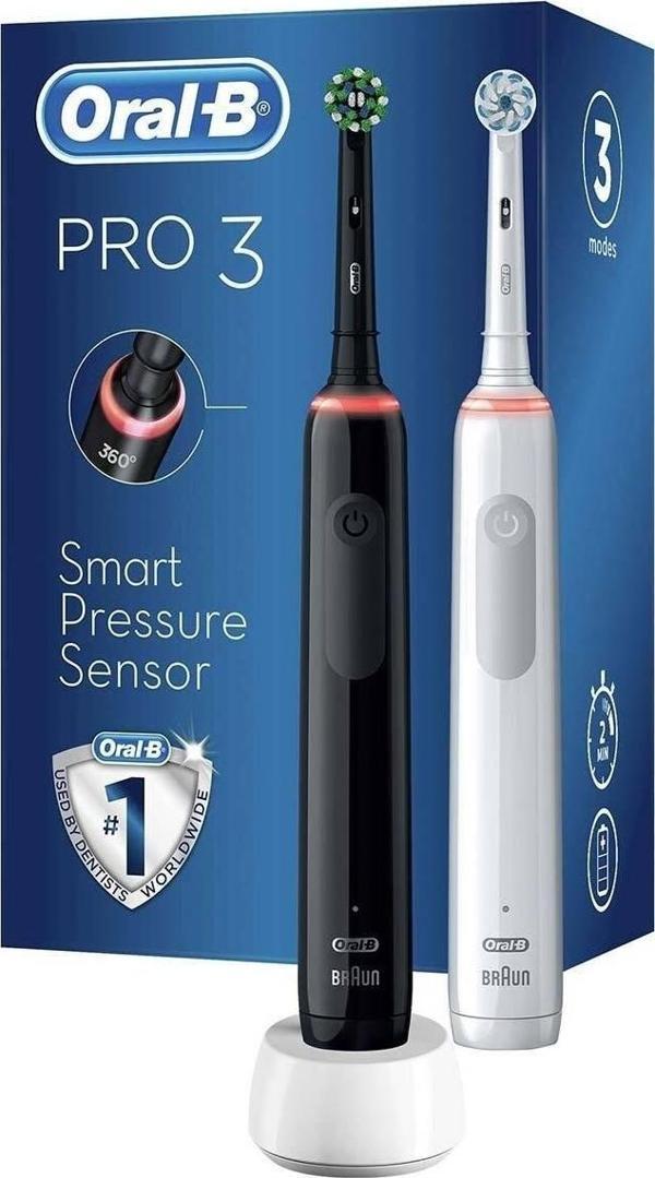 Oral-B Pro 3 - 3900 - Siyah Beyaz 2'li Şarj Edilebilir Diş Fırçası Seti - Image 1