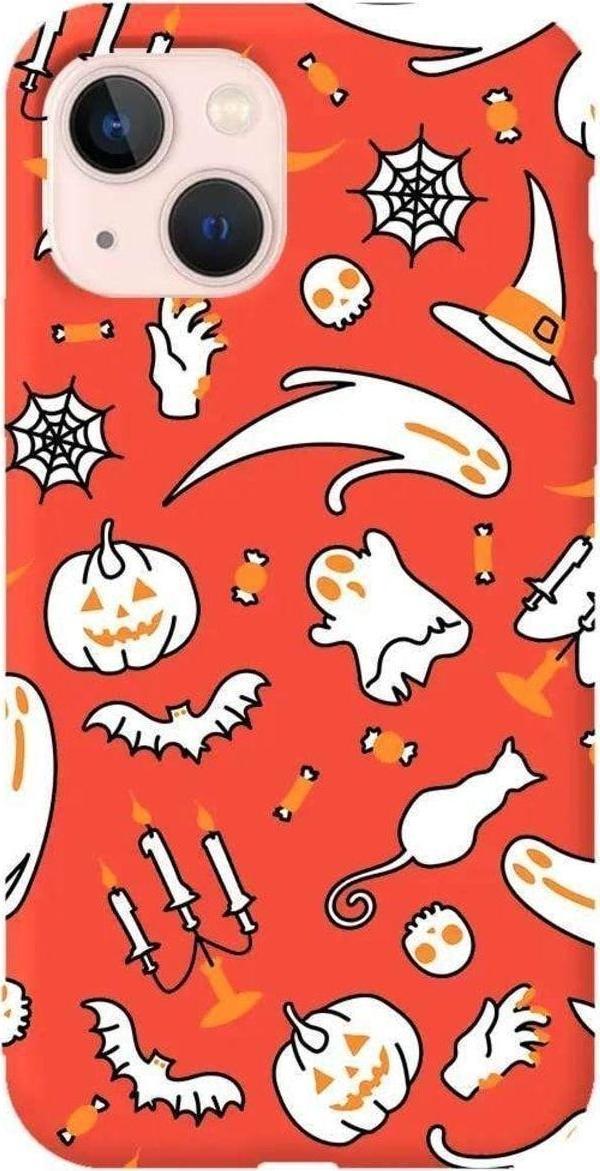 iPhone 13 Turuncu Renkli Silikon Telefon Kılıfı - It's Halloween - Image 1