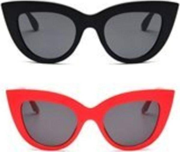 Mobgift Kadın Kalın Çerçeveli Tasarım Cat Eye Güneş Gözlüğü Siyah Kırmızı 2Li - Image 1