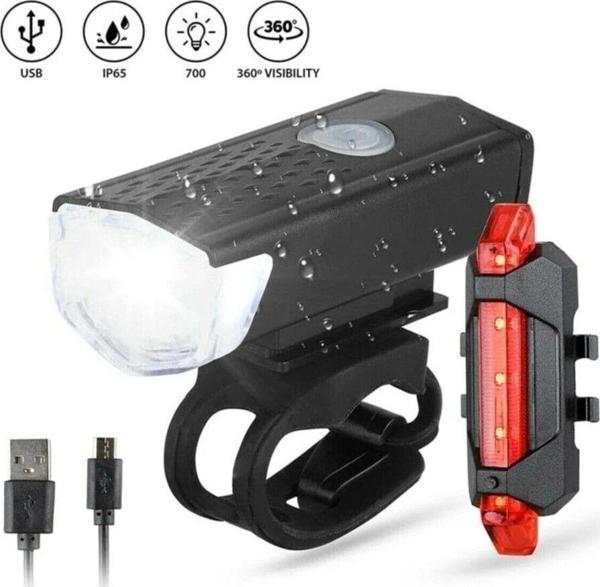 Mobgift Usb Şarjlı Bisiklet Ön Fener Ve Arka Far Stop Uyarı Lambası 2'Li Set - Image 1