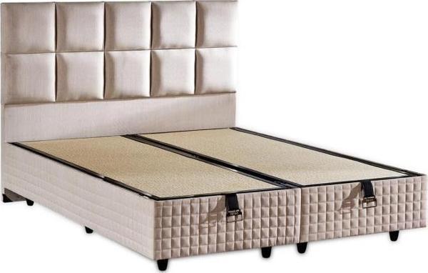 Star Baza ve Başlık Seti 90x190 cm Tek Kişilik Krem Keten Kumaşlı Lüks Baza ve Başlık Takımı - Image 1