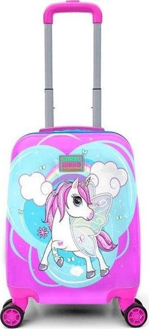Coral High  Mini Beyaz Pembe Unicorn Desenli Çocuk Valizi 16712 - Image 1
