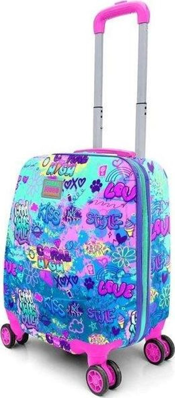 Coral High  Mini Su Yeşili Grafiti Desenli Çocuk Valizi 16731 - Image 1
