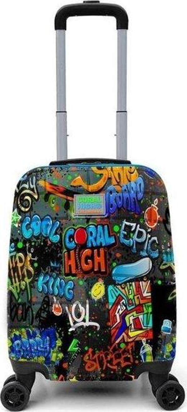 Coral High  Mini Siyah Mavi Grafiti Desenli Çocuk Valizi 16760 - Image 1
