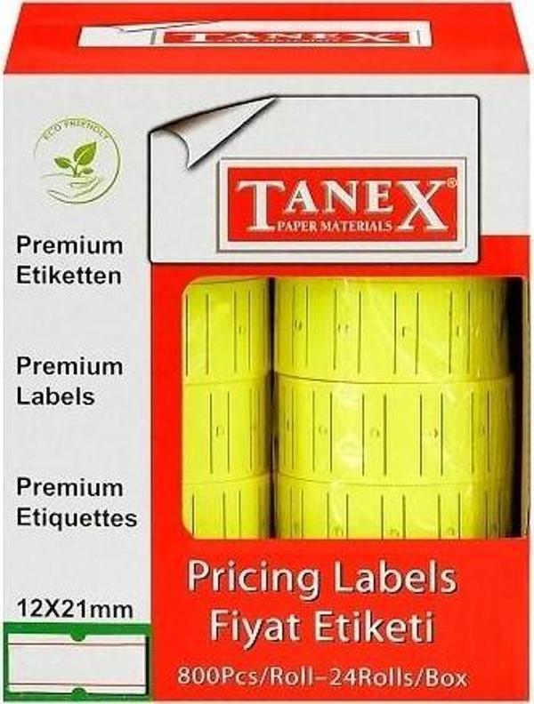 Tanex MOTEX ETIKET 12X21 FLORASAN SARI 800 LÜ - (24 Adet) - Image 1