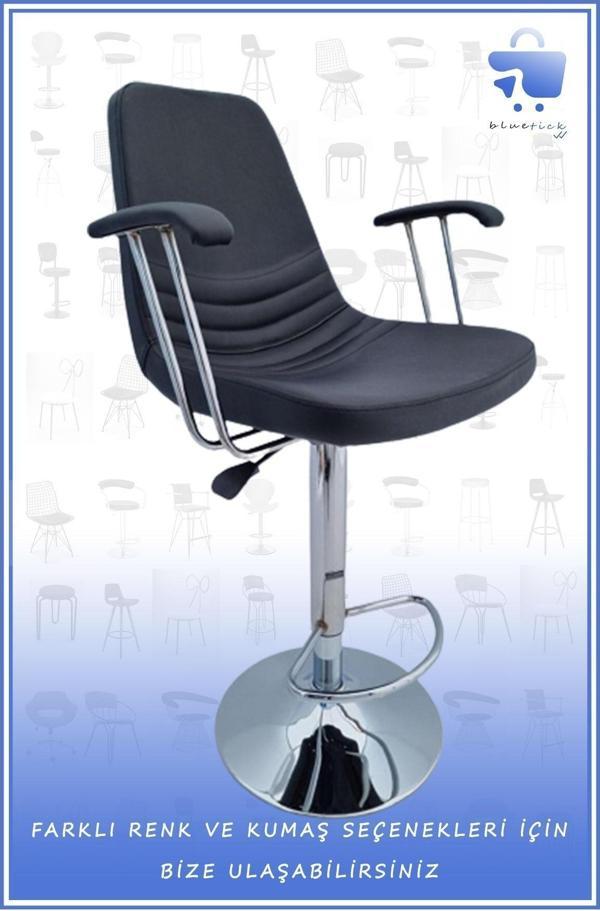 bluetick Siyah Deri Rahat Kollu Bar Sandalye - Image 1