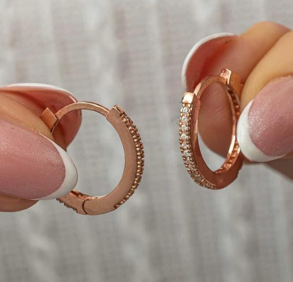 Gümüş Zirkon Taşlı Rose Oval Küpe - Image 1