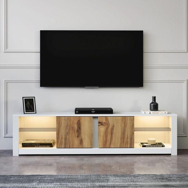 İnarch Dizayn Aydos Işıklı, Cam Raflı Tv Ünitesi Beyaz/Kilim, Kapaklı Tv Sehpası, Ev-Ofis - Image 1
