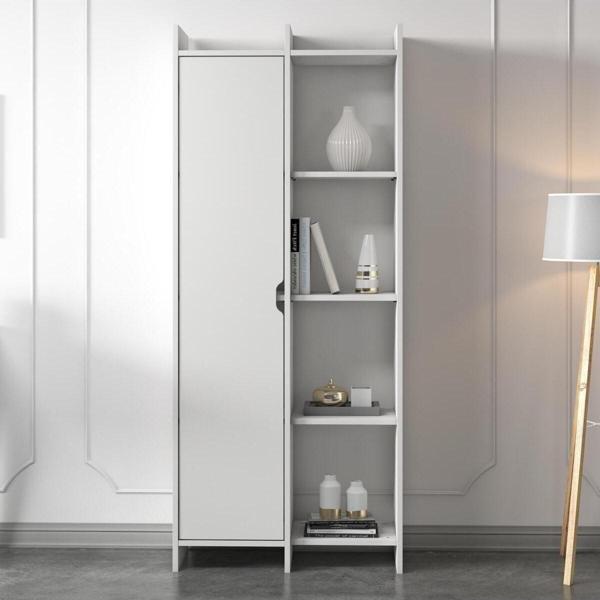 İnarch Dizayn Offer Çok Raflı, Tek Kapaklı Kitaplık Beyaz - 180 Cm, Ev-Ofis, Kütüphane - Image 1