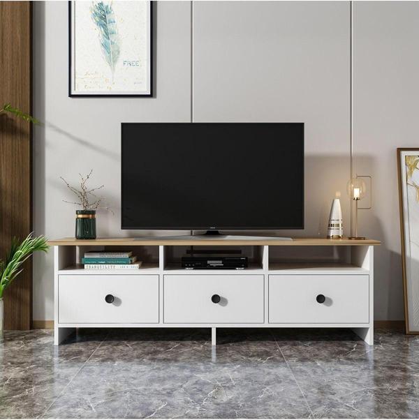 İnarch Dizayn Oslo Kapaklı Tv Ünitesi, Tv Sehpası Beyaz/Kilim - Image 1