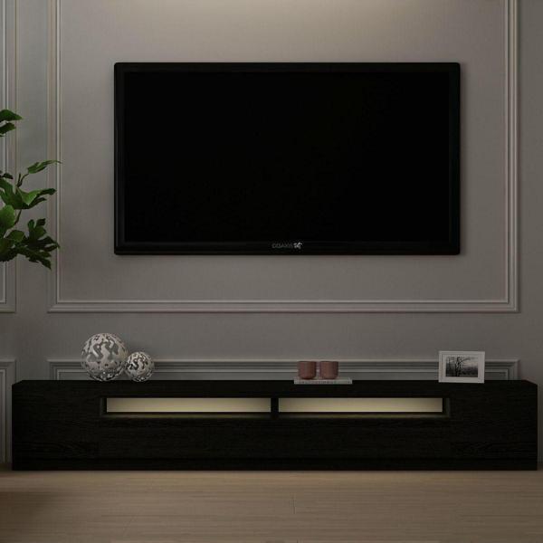 İnarch Dizayn T008 Arya Işıklı Tv Sehpası Set Ahşap Siyah - Image 1