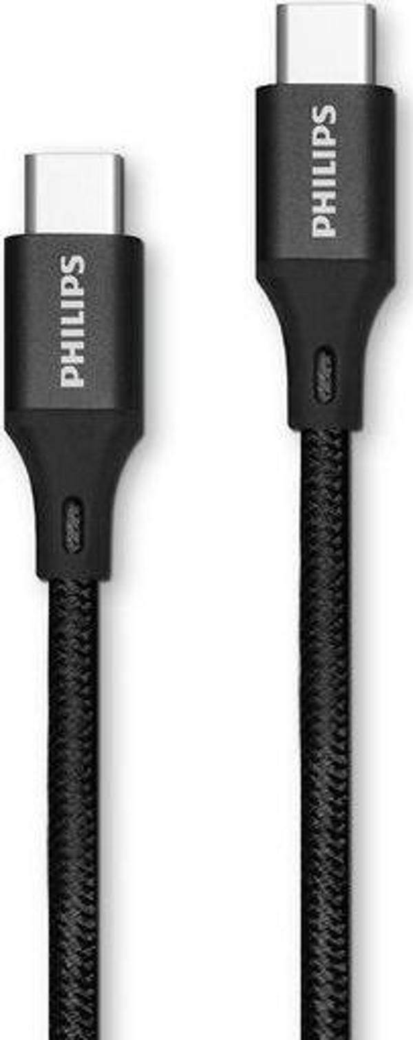 Philips 6A 100W Type-C to Type-C Örgülü Hızlı Data ve Şarj Kablosu 50cm Siyah DLC5522C - Image 1