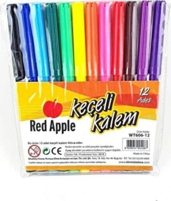 Red apple 12 Renk Keçeli Boya Kalemi - Image 1
