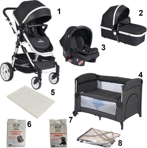 Mamma Vesta 8 in 1 Bebek Paketi ( Travel Sistem Bebek Arabası + Park Yatak Beşik + Sünger Yatak ) - Image 1
