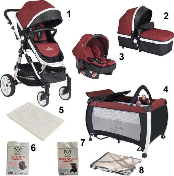 Mamma Artemis 8 in 1 Bebek Paketi ( Travel Sistem Bebek Arabası + Park Yatak Beşik + Sünger Yatak ) - Image 1