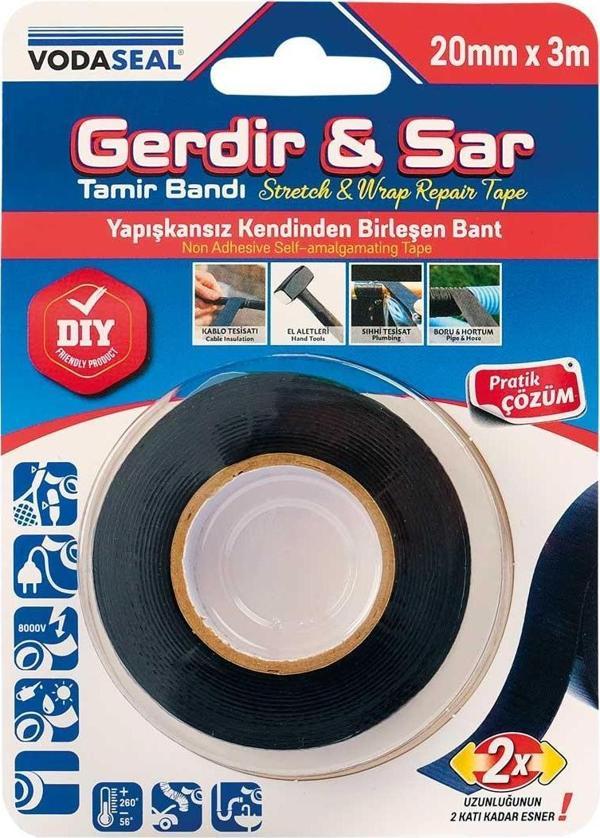 VodaSeal Gerdir&Sar Yapışkansız Birleşen Tamir Bandı - 20 mm x 3 mt. - Image 1