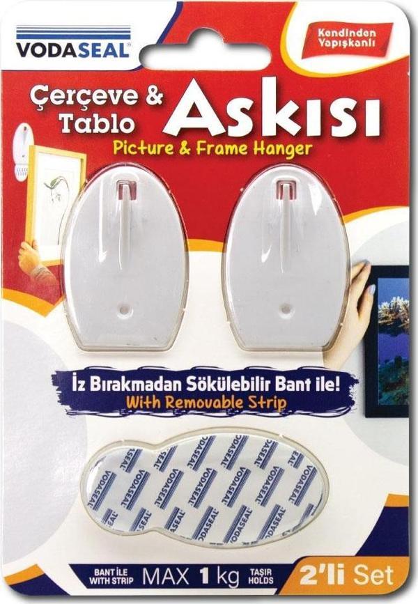 VodaSeal İz Bırakmadan Sökülebilir Bantlı Tablo ve Çerçeve Askısı - İkili Paket - Image 1