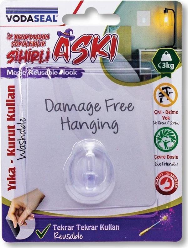 VodaSeal İz Bırakmadan Sökülebilir Sihirli Askı - Kare Şeffaf - Image 1