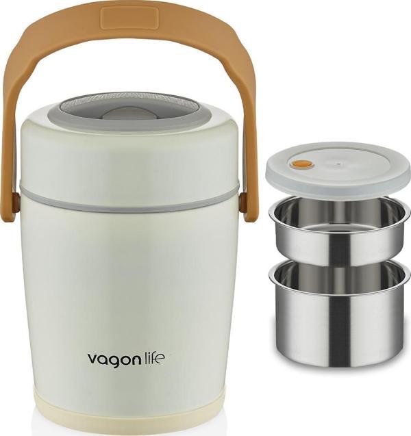 Vagonlife Çelik Yemek Termosu Isı Yalıtımlı 2 Kaseli 1.6LT Sızdırmaz Vakumlu Kap Taşıma Kulplu -FF10082 - Image 1
