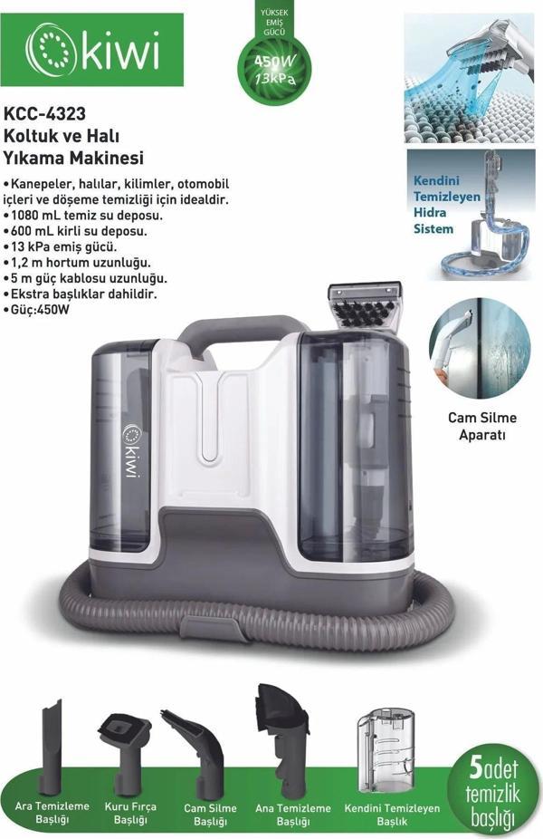 Kiwi Koltuk Halı Yıkama Ve Leke Çıkartma Makinesi Beyaz Kcc-4323 - Image 1