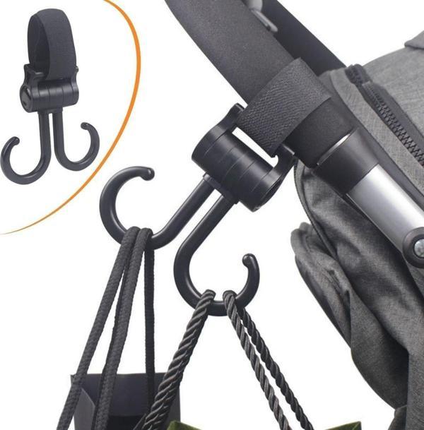 2li Bebek Arabasına Uyumlu Cırtlı  Eşya Taşıma Aparatı 360 Derece Dönebilen Plastik Kanca (3877) - Image 1