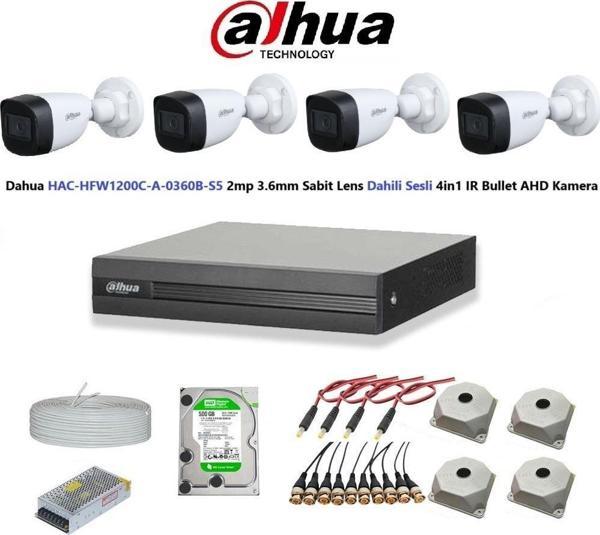 Dahua 2mp 4 kameralı Dış Ortam Dahili Sesli Full Kamera Seti 500GB Disk HAC-HFW1200C-A-0360B - Image 1