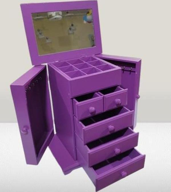 Hobi Takı Kutu Makyaj Şifonyer 90408 Model 9Çekmece Parlak MOR Ahşap MDF ElYapım - Image 1