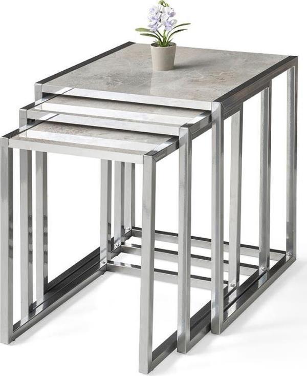 Modern 3'lü Zigon Sehpa Açık Gri- Gümüş 8193 - Image 1