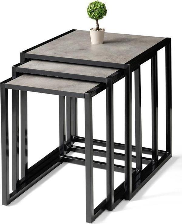 Modern 3'lü Zigon Sehpa Mat Gri- Siyah 8192 - Image 1