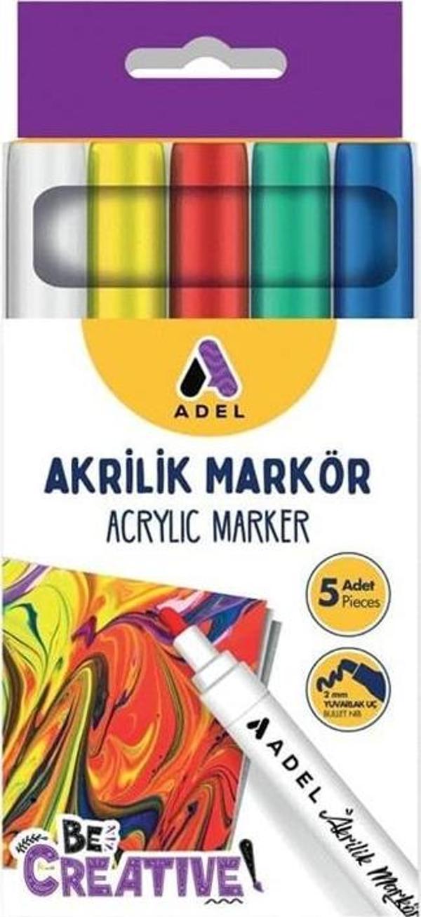Adel Akrilik Markör Kalem Seti Yuvarlak Uç 5li 2mm - Image 1