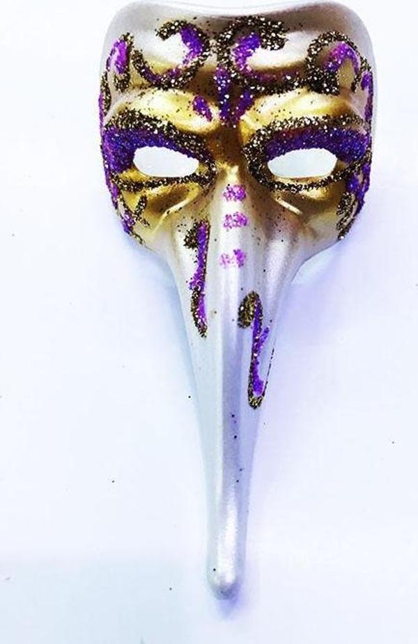 Fuşya Renk İşlemeli Seramik Malzemeden İmal Venedik Uzun Maske Magnet - Image 1