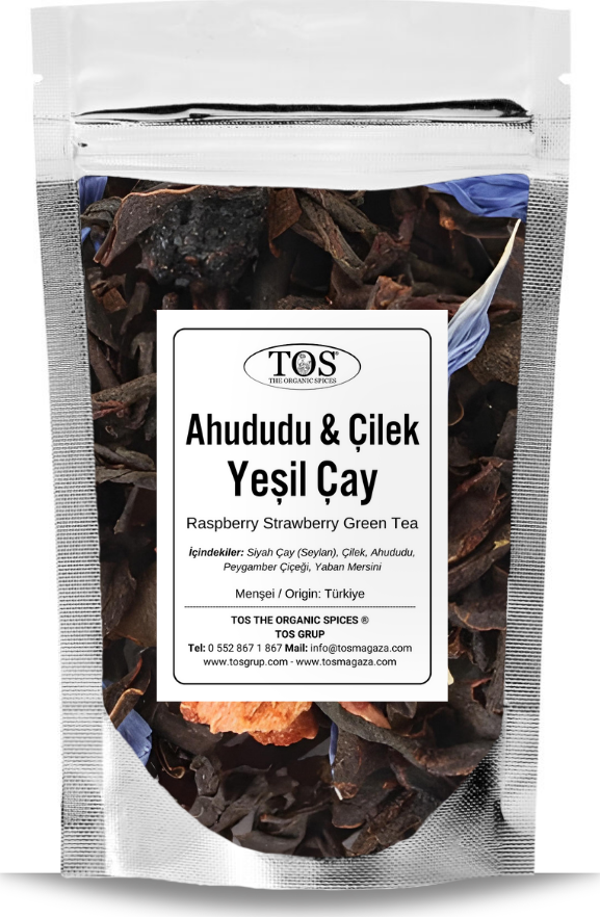 Ahududu Çilek Yeşil Çay 100 gr (1. Kalite) Raspberry Strawberry Green Tea - Image 1