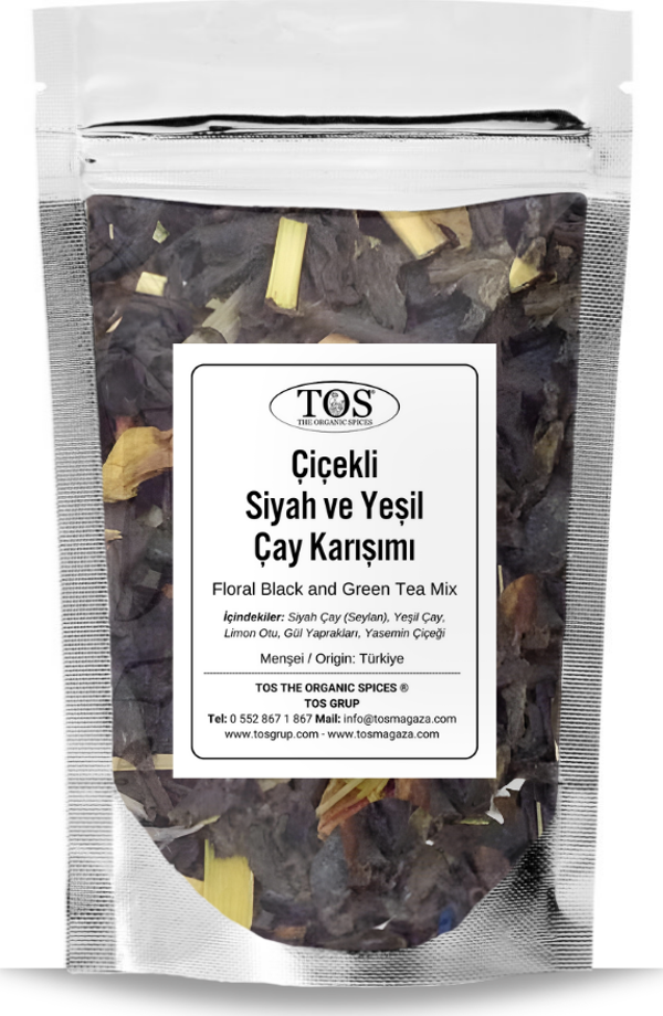 Çiçekli Siyah ve Yeşil Karışımı 250 gr (1. Kalite) Floral Black and Green Tea Blend - Image 1