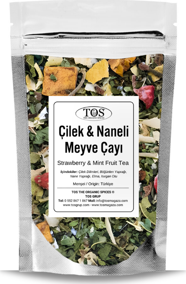 Çilek & Naneli Meyve Çayı 100 gr (1. Kalite) Strawberry & Mint Fruit Tea - Image 1