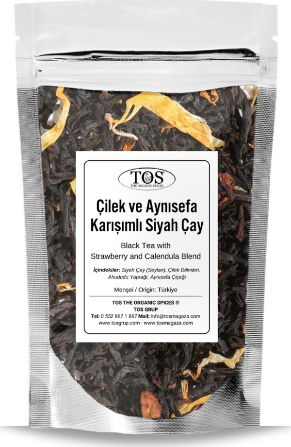 Çilek ve Aynısefa Karışımlı Siyah Çay 250 gr (1. Kalite) Strawberry and Calendula Black Tea Blend - Image 1