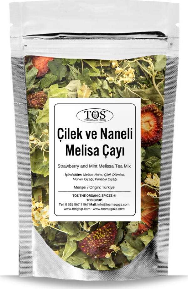 Çilek ve Naneli Melisa Çay Karışımı 250 gr (1. Kalite) Strawberry and Mint Lemon Balm Tea Blend - Image 1