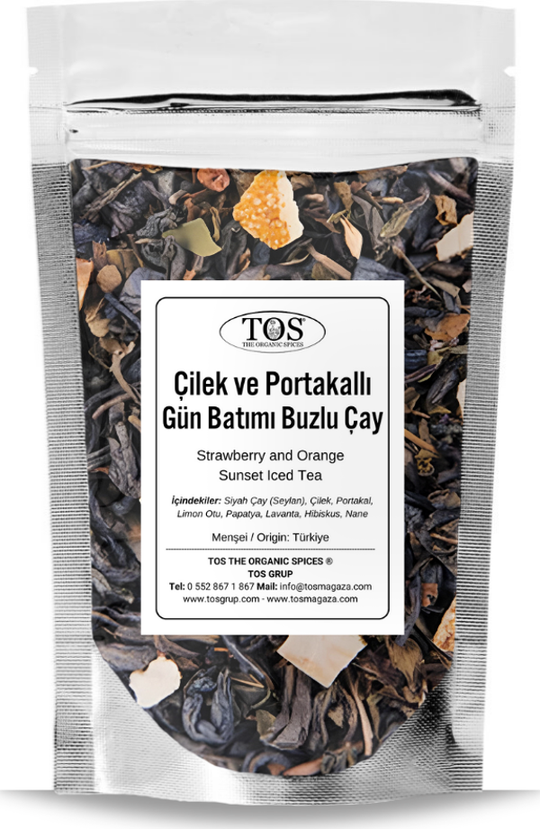 Çilek ve Portakallı Gün Batımı Buzlu Çay 100 gr (1. Kalite) Strawberry and Orange Sunset Iced Tea - Image 1