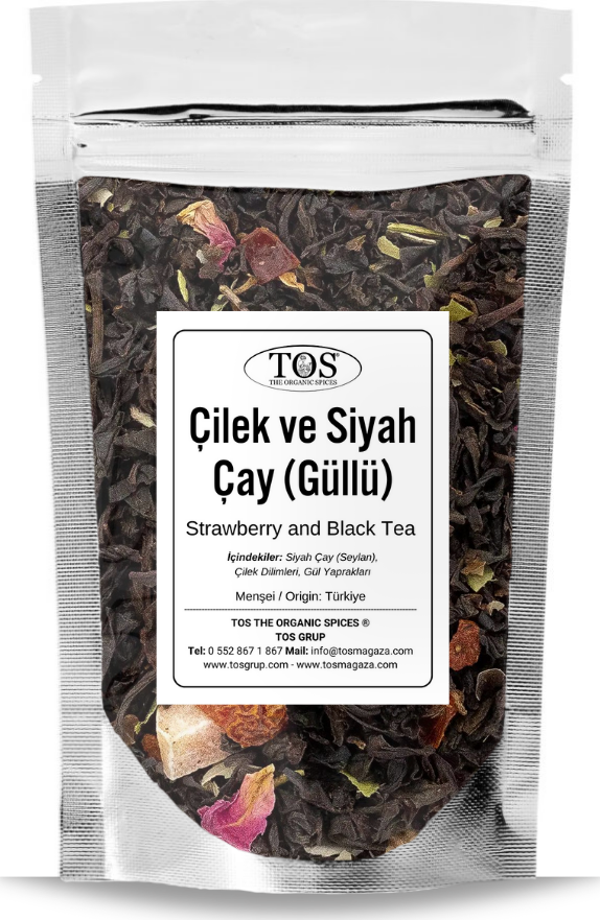 Çilek ve Siyah Çay (Güllü) 40 gr (1. Kalite) Strawberry and Black Tea (Rose) - Image 1