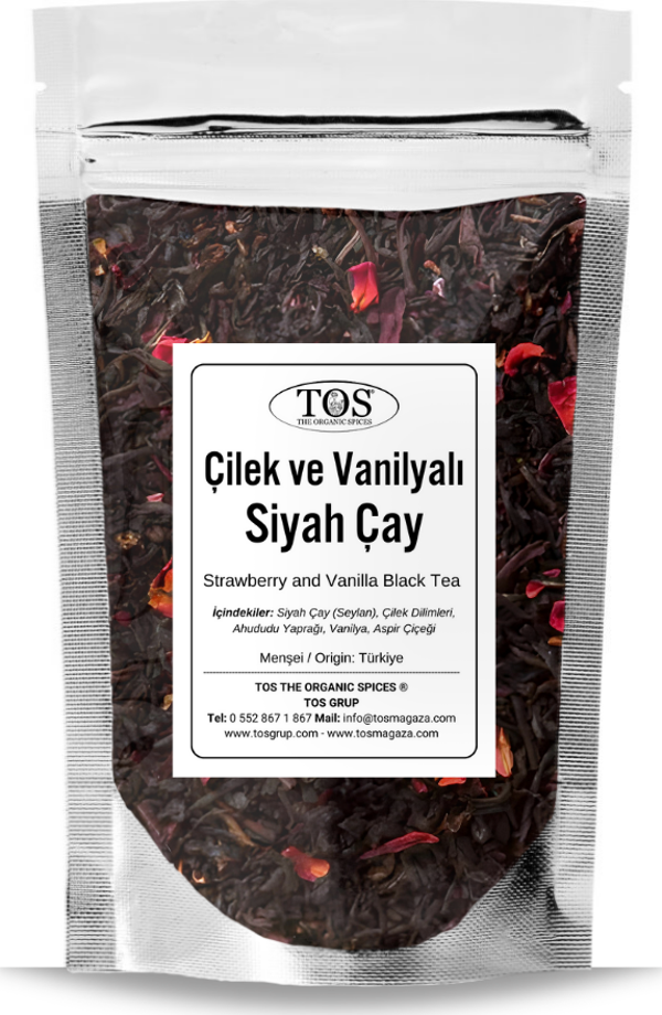 Çilek ve Vanilyalı Siyah Çay 100 gr (1. Kalite) Strawberry and Vanilla Black Tea - Image 1