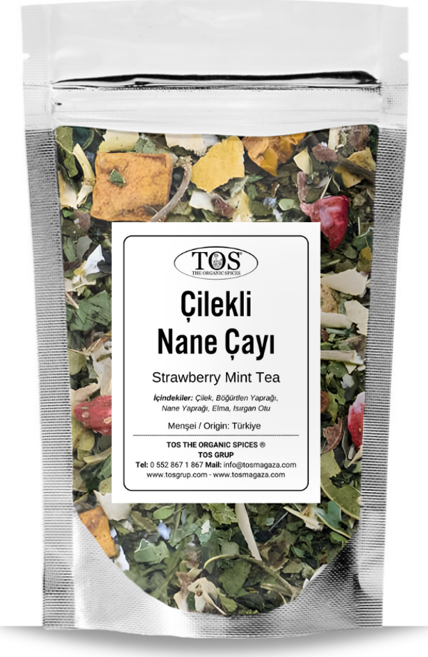Çilekli Nane Çayı 250 gr (1. Kalite) Strawberry Mint Tea - Image 1
