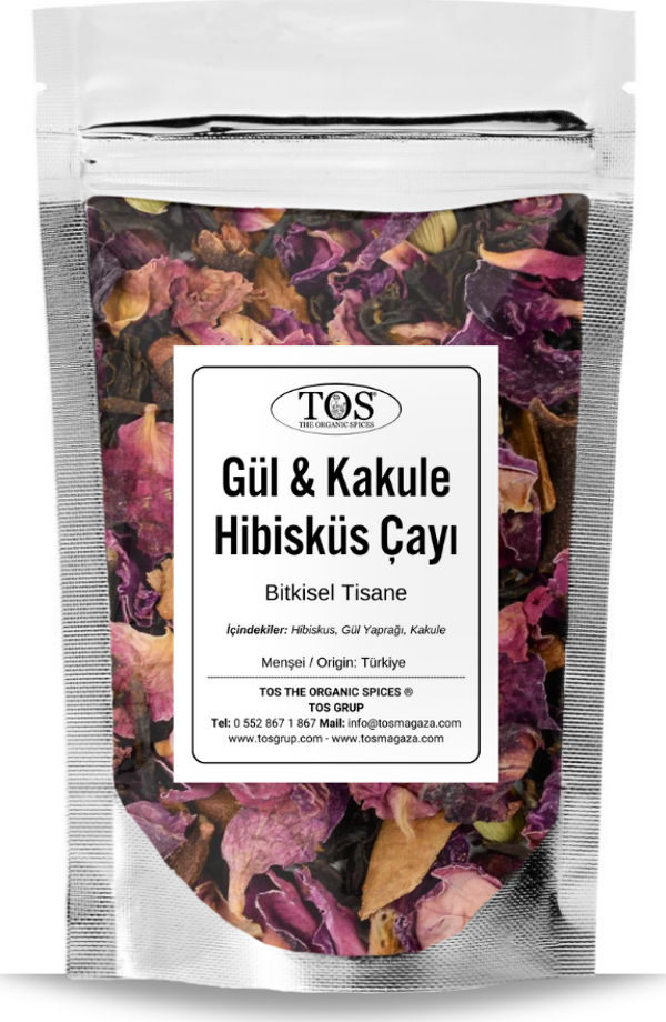 Gül & Kakule ve Hibisküs Çayı (Bitkisel Tisane) 250 gr (1. Kalite) Rose & Cardamom and Hibiscus Tea - Image 1
