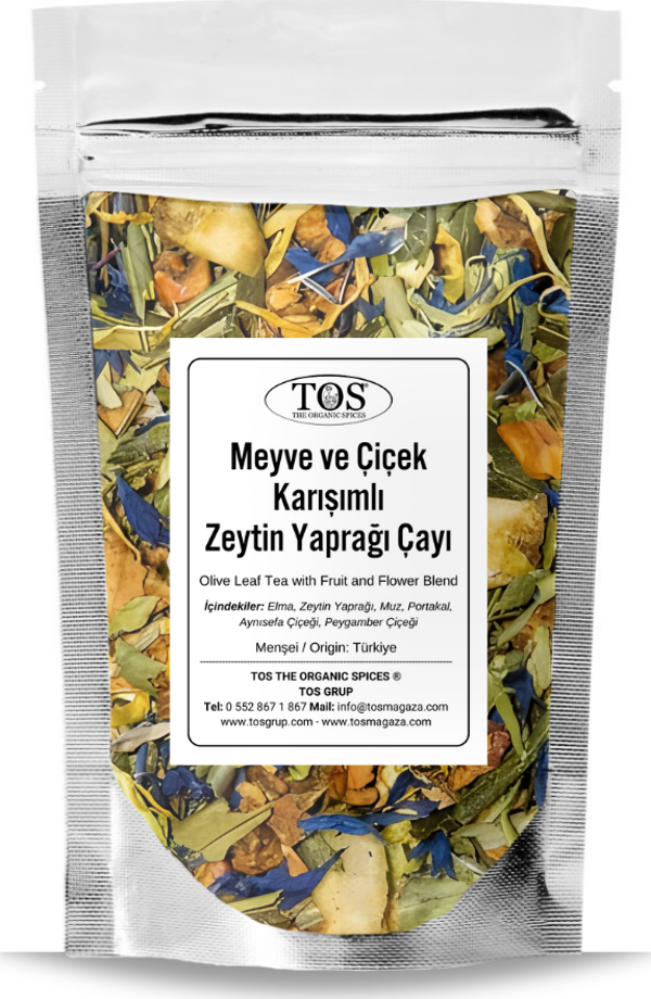 Meyve ve Çiçek Karışımlı Zeytin Yaprağı Çayı 100 gr (1. Kalite) Fruit & Flower Olive Leaf Tea Blend - Image 1