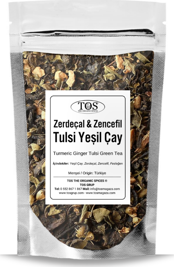 Zerdeçal Zencefil Tulsi Yeşil Çay 250 gr (1. Kalite) Turmeric Ginger Tulsi Green Tea - Image 1