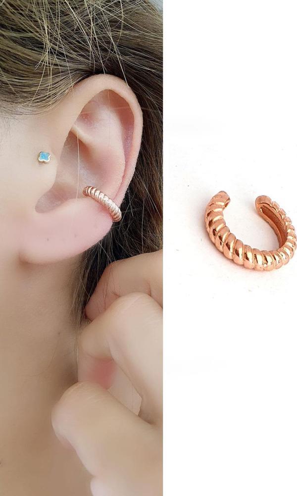 925ayar Gümüş Rose  Sıkıştırmalı Kıkırdak Earcuff Küpe - Image 1