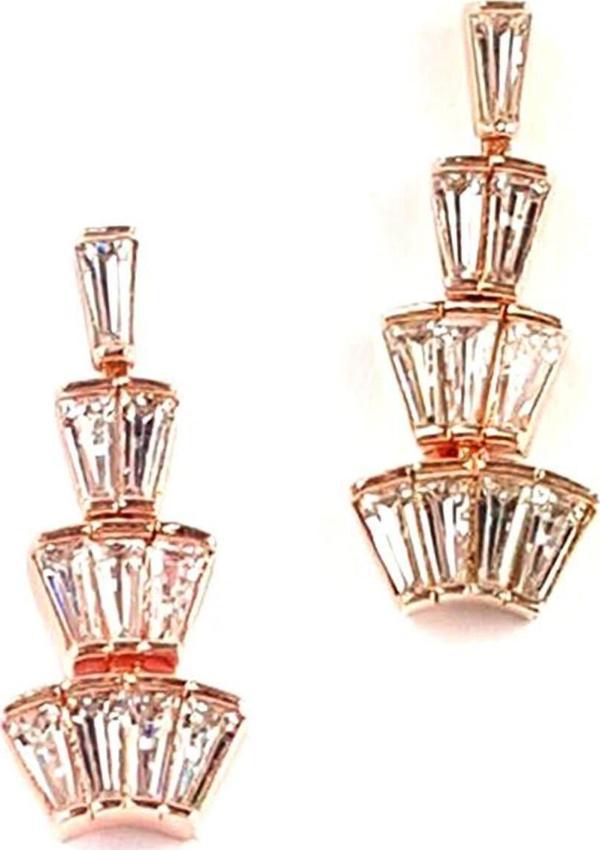 Baget kesim zirkon taşlı gümüş üzerine rose altın kaplama küpe - Image 1